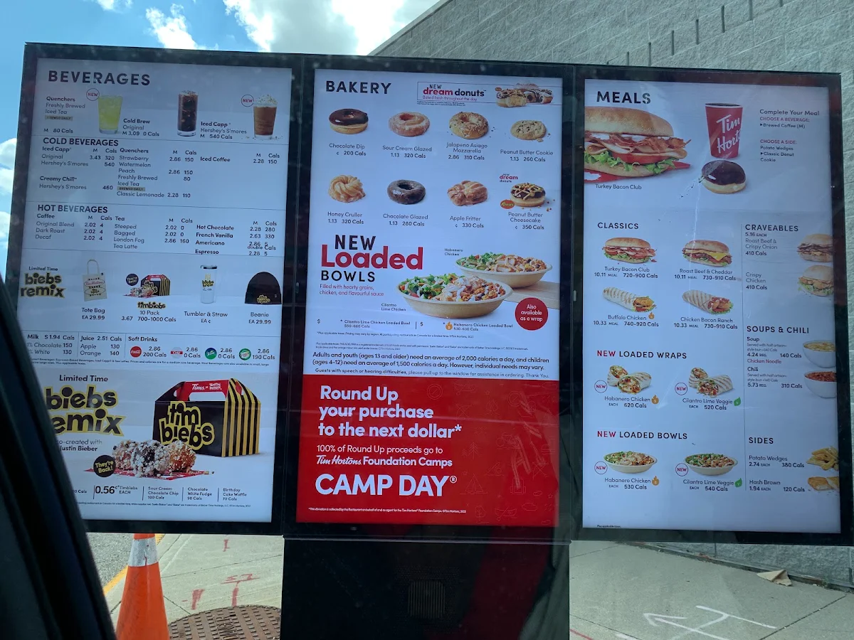 Menu, Tim Hortons