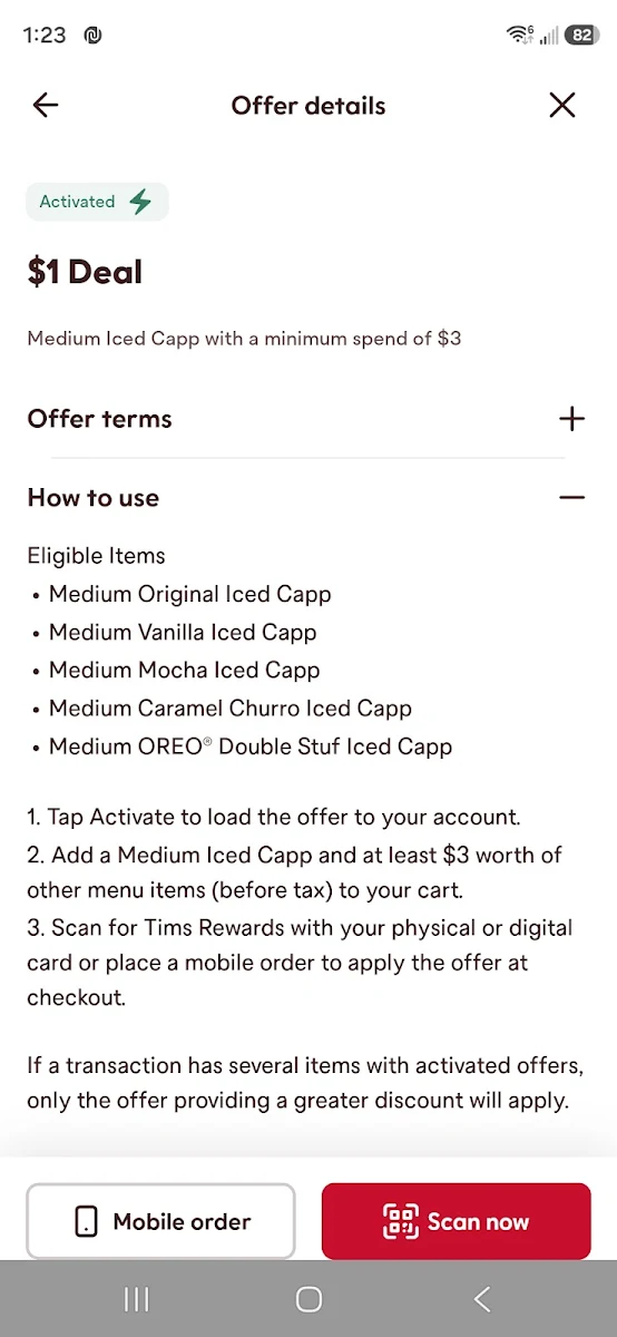 Menu, Tim Hortons
