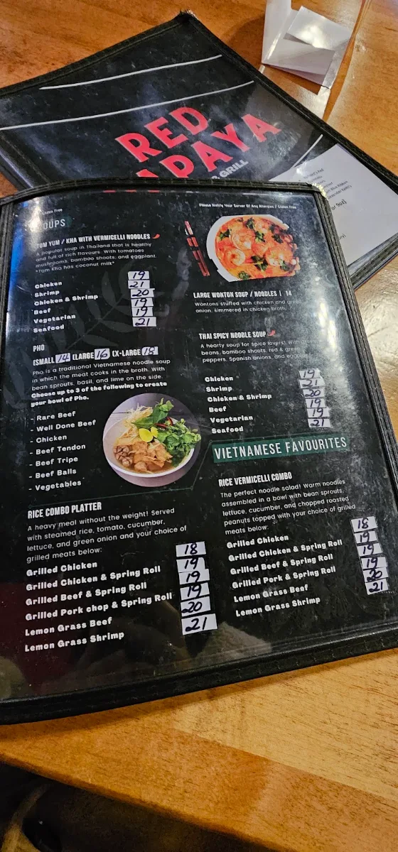 Menu, Red Papaya Thai and Grill