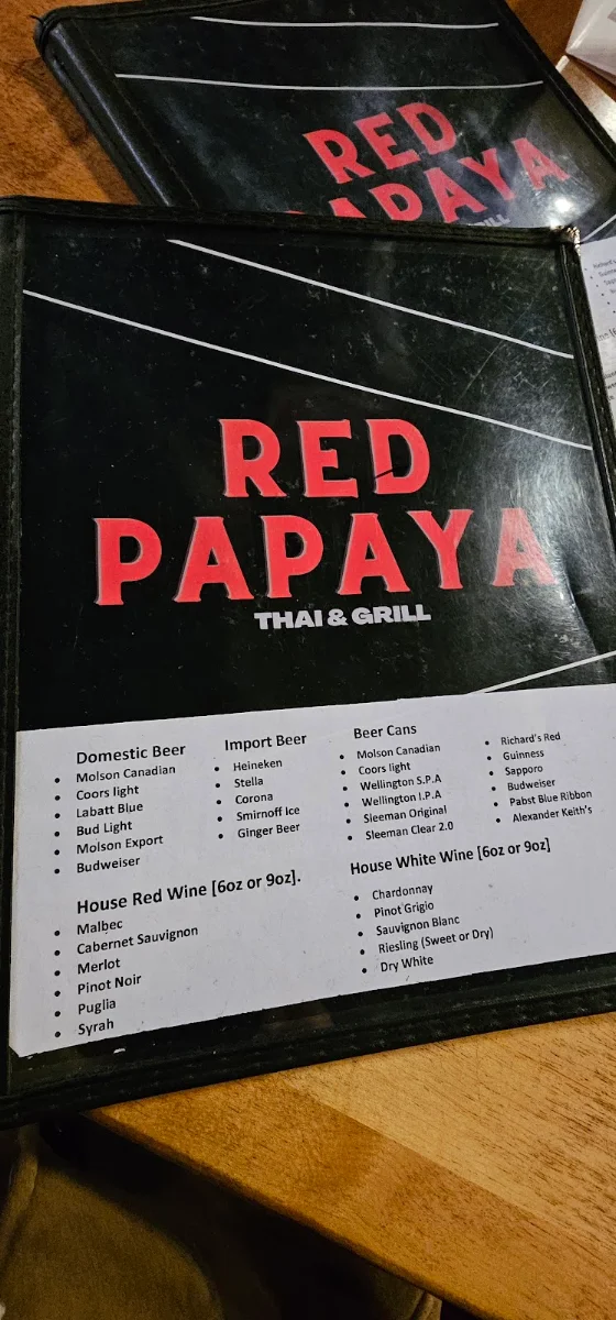 Menu, Red Papaya Thai and Grill