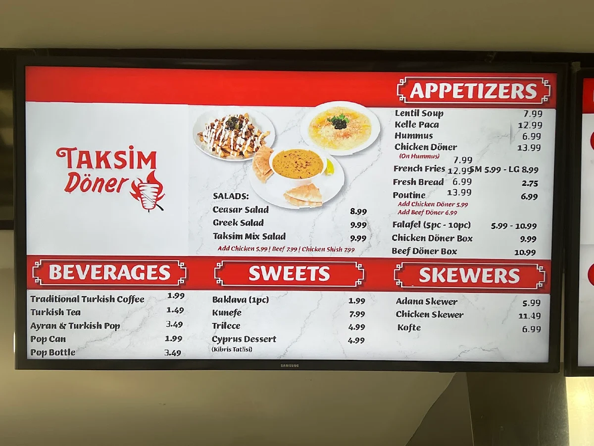 Menu, Taksim Doner