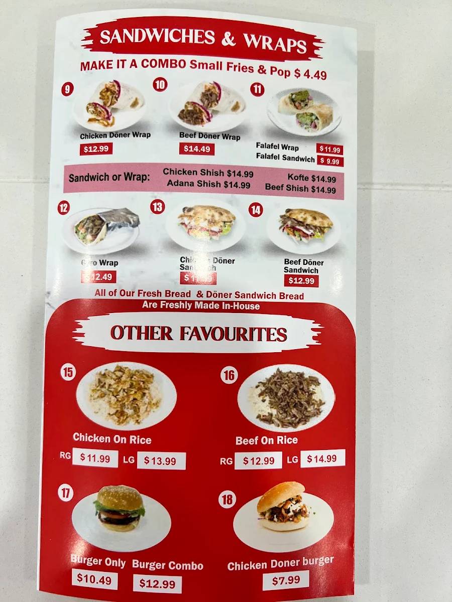 Menu, Taksim Doner