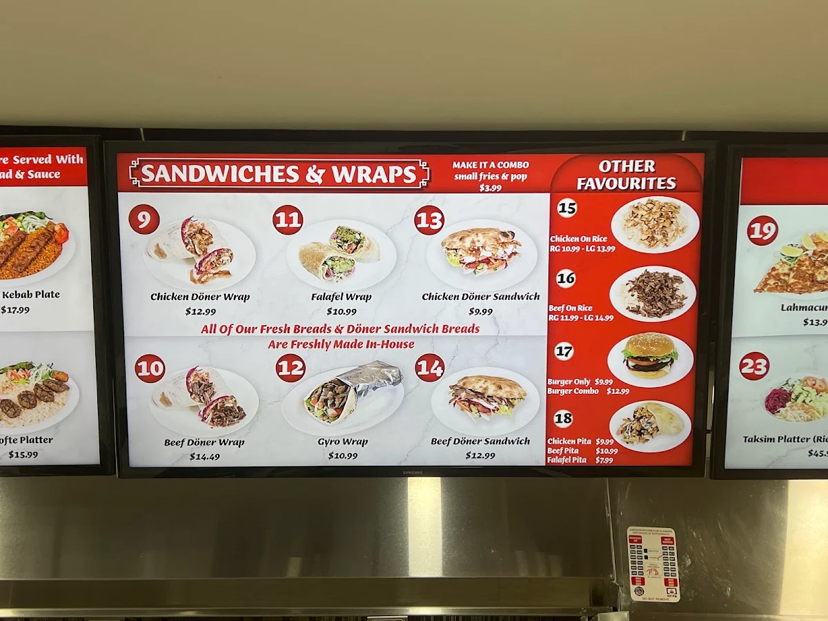 Menu, Taksim Doner