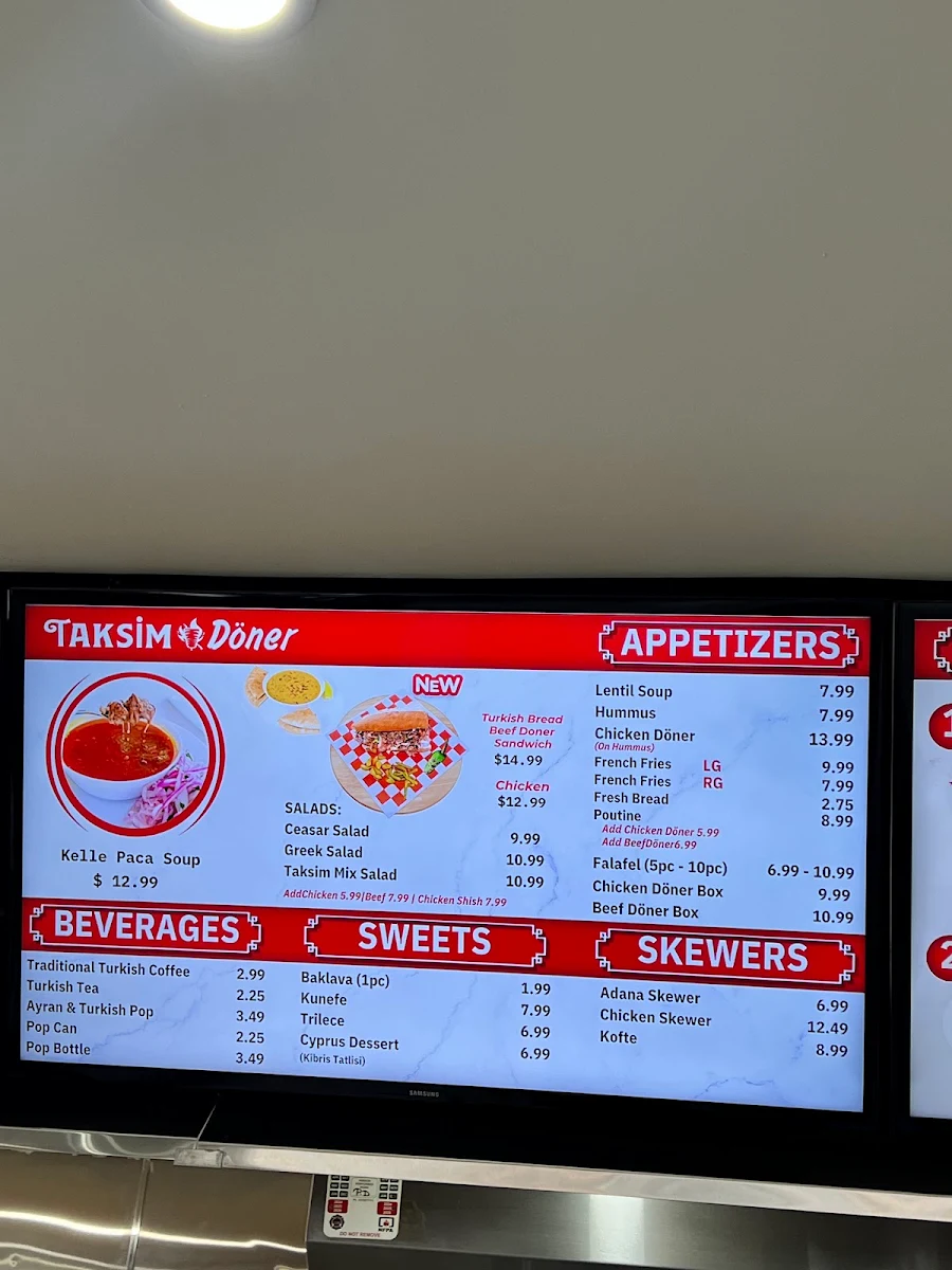 Menu, Taksim Doner