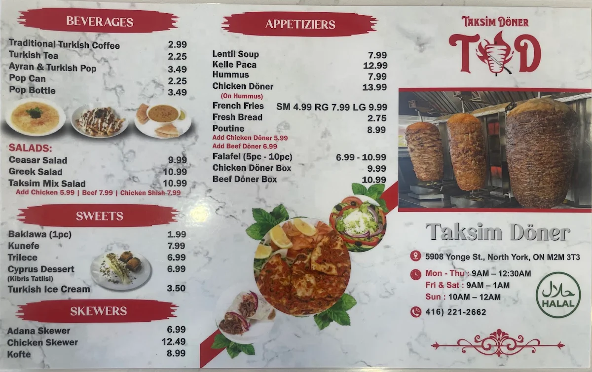 Menu, Taksim Doner