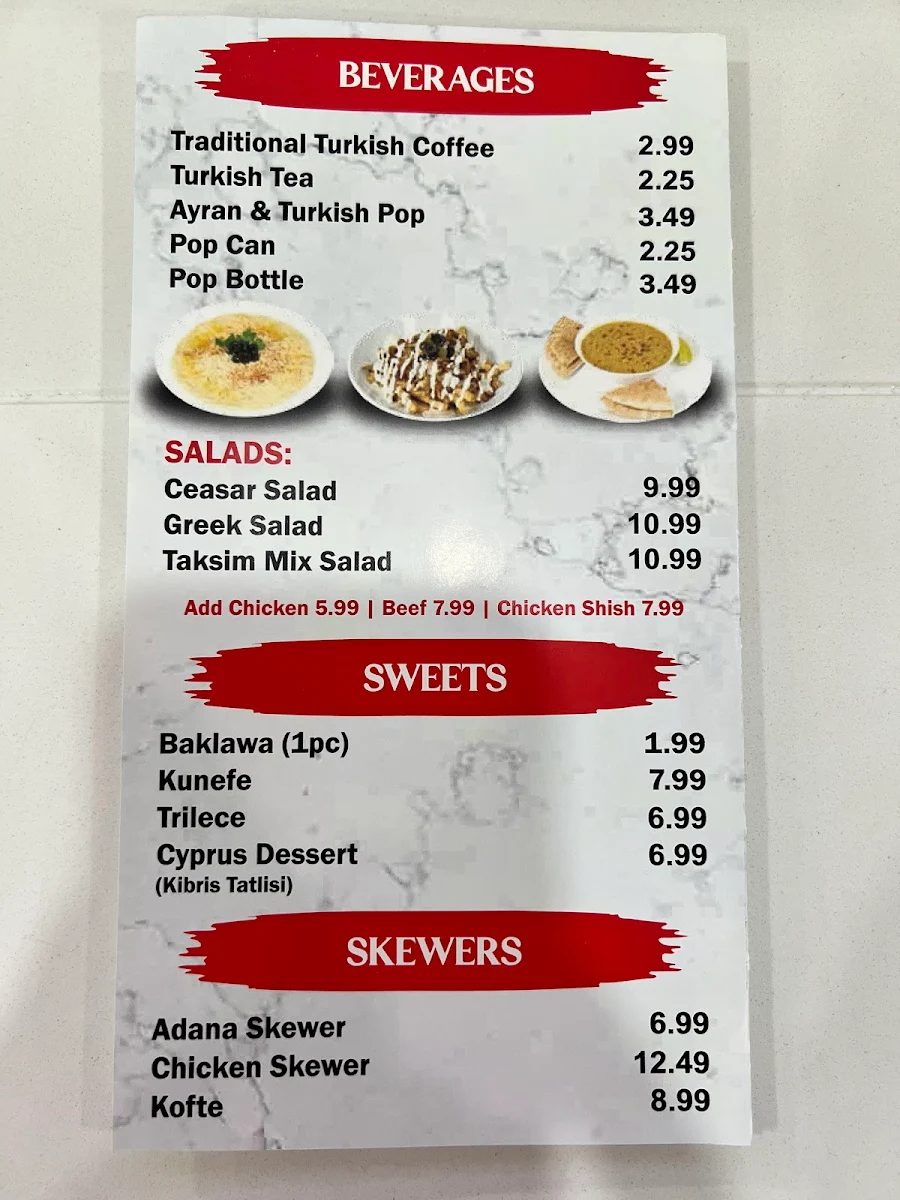 Menu, Taksim Doner