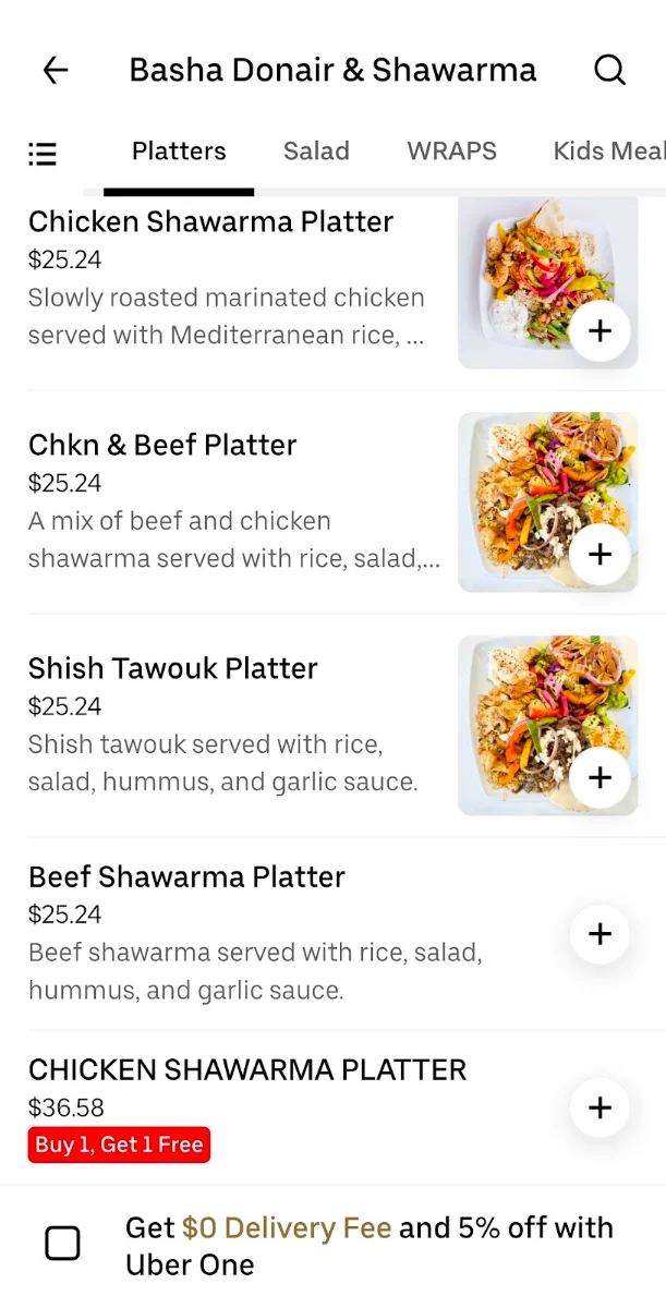 Menu, Basha Donair & Shawarma