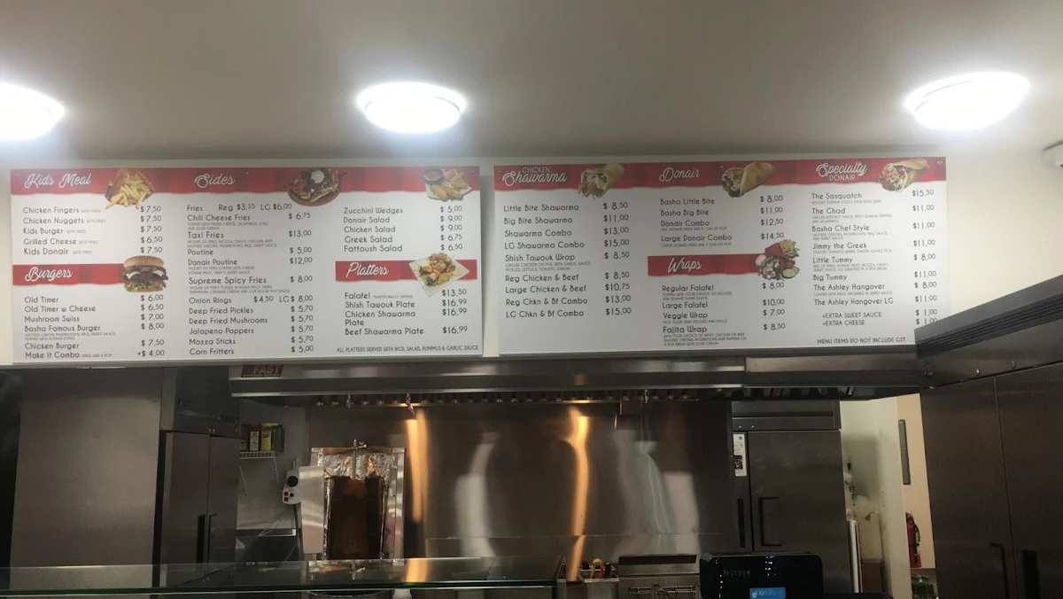 Menu, Basha Donair & Shawarma
