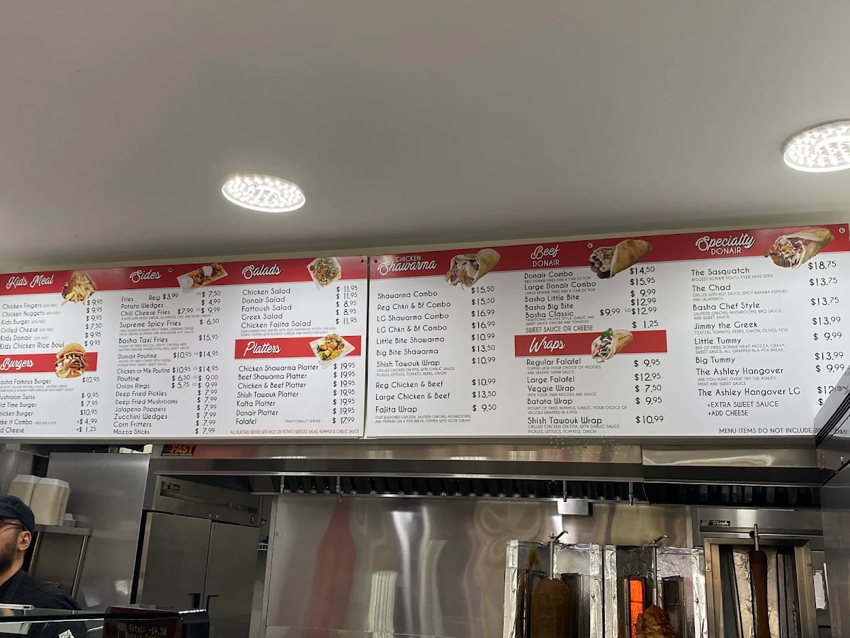 Menu, Basha Donair & Shawarma