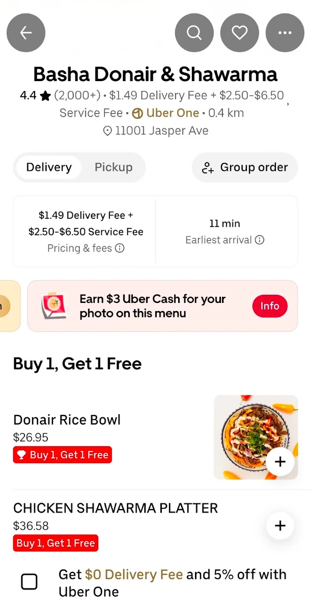Menu, Basha Donair & Shawarma