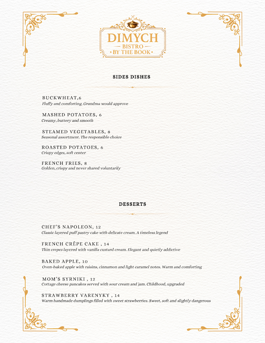 Menu, Dimych Restaurant