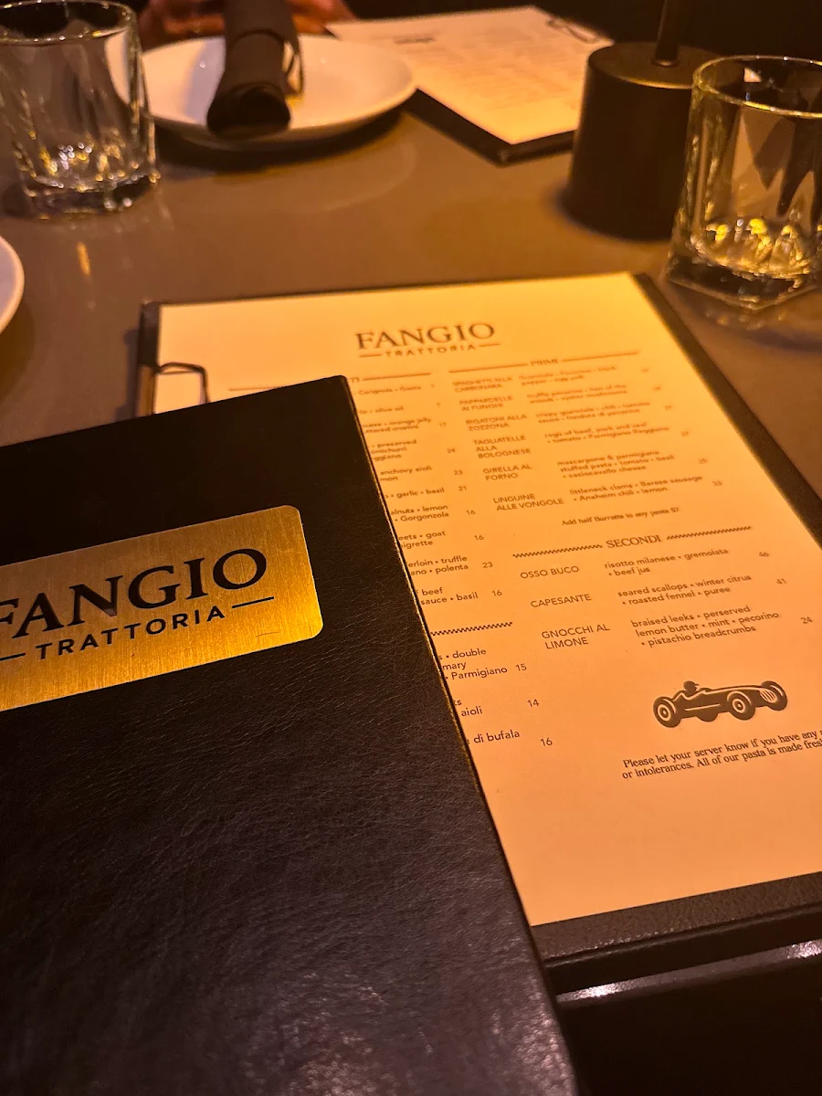 Menu, Fangio Trattoria
