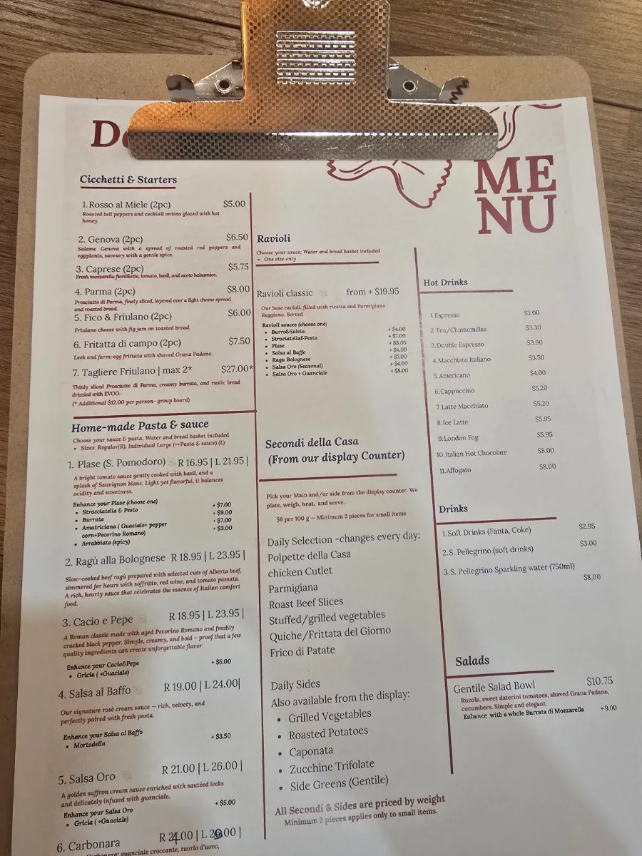 Menu, Da Cecot| Pastificio and Italian comfort food