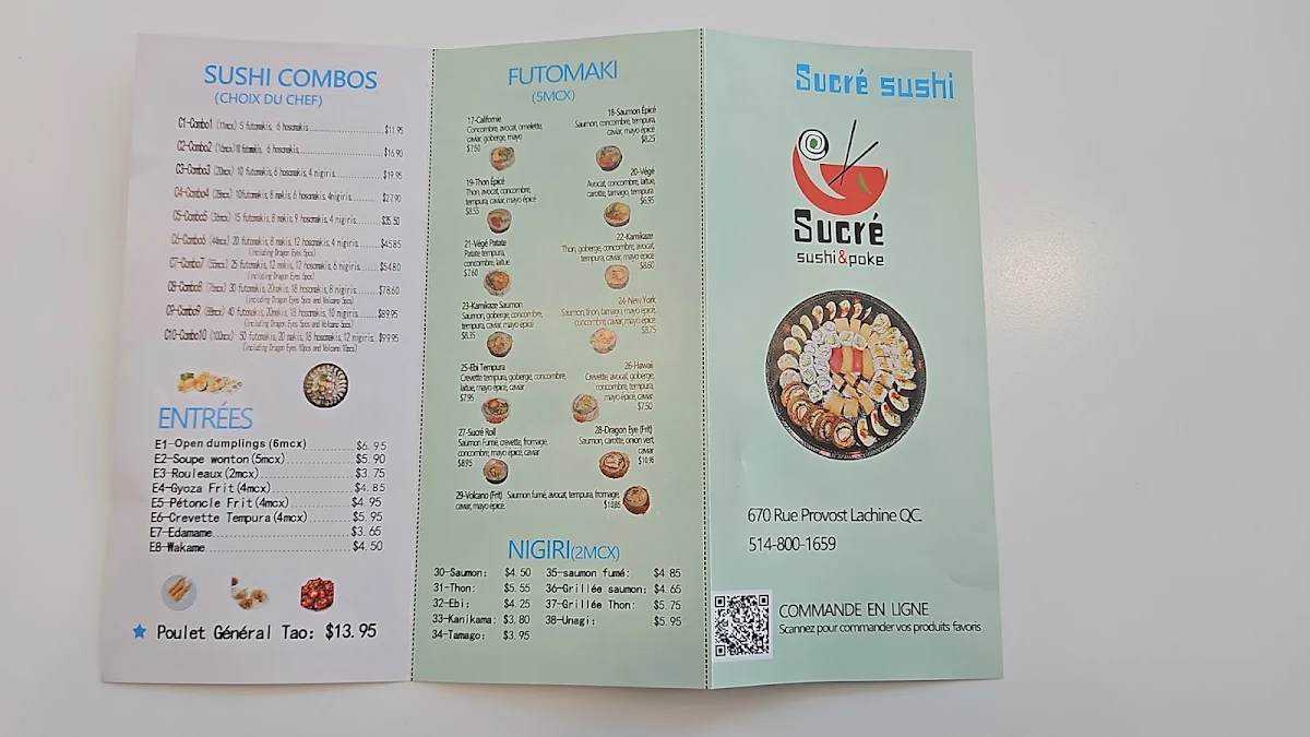 Menu, Sucré Sushi & Poke ( Sushi+Poké+Bubble Tea)