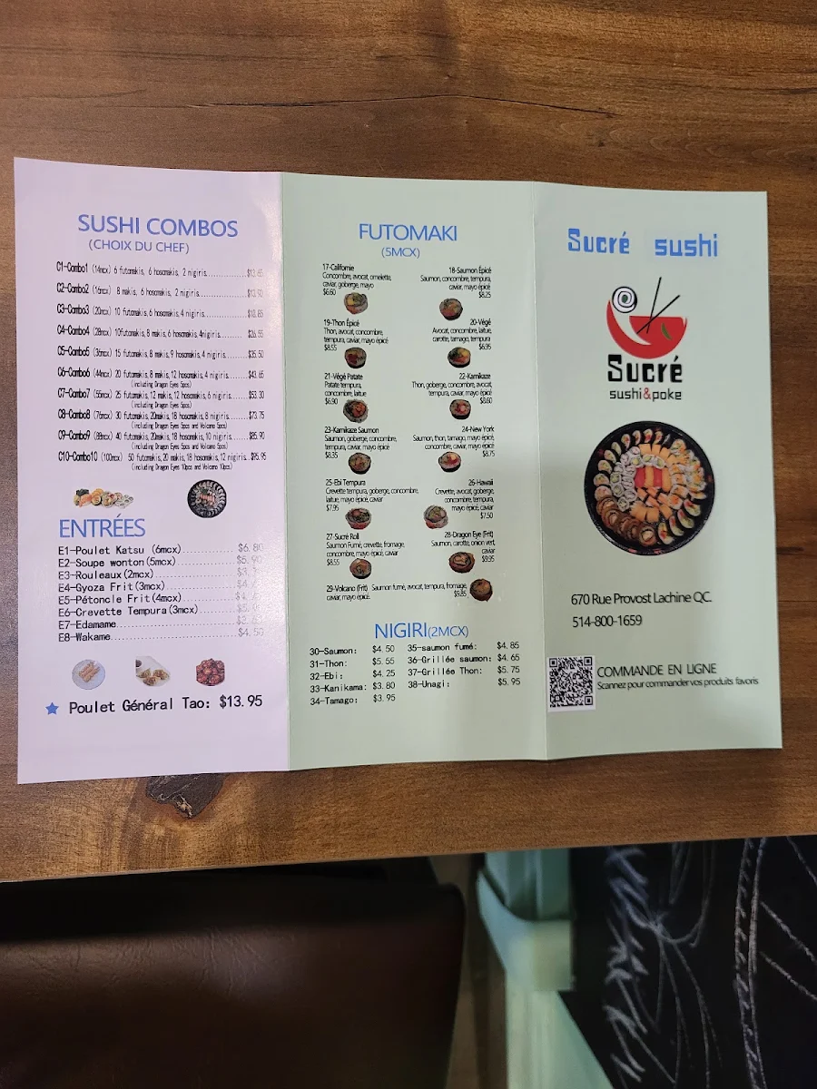 Menu, Sucré Sushi & Poke ( Sushi+Poké+Bubble Tea)