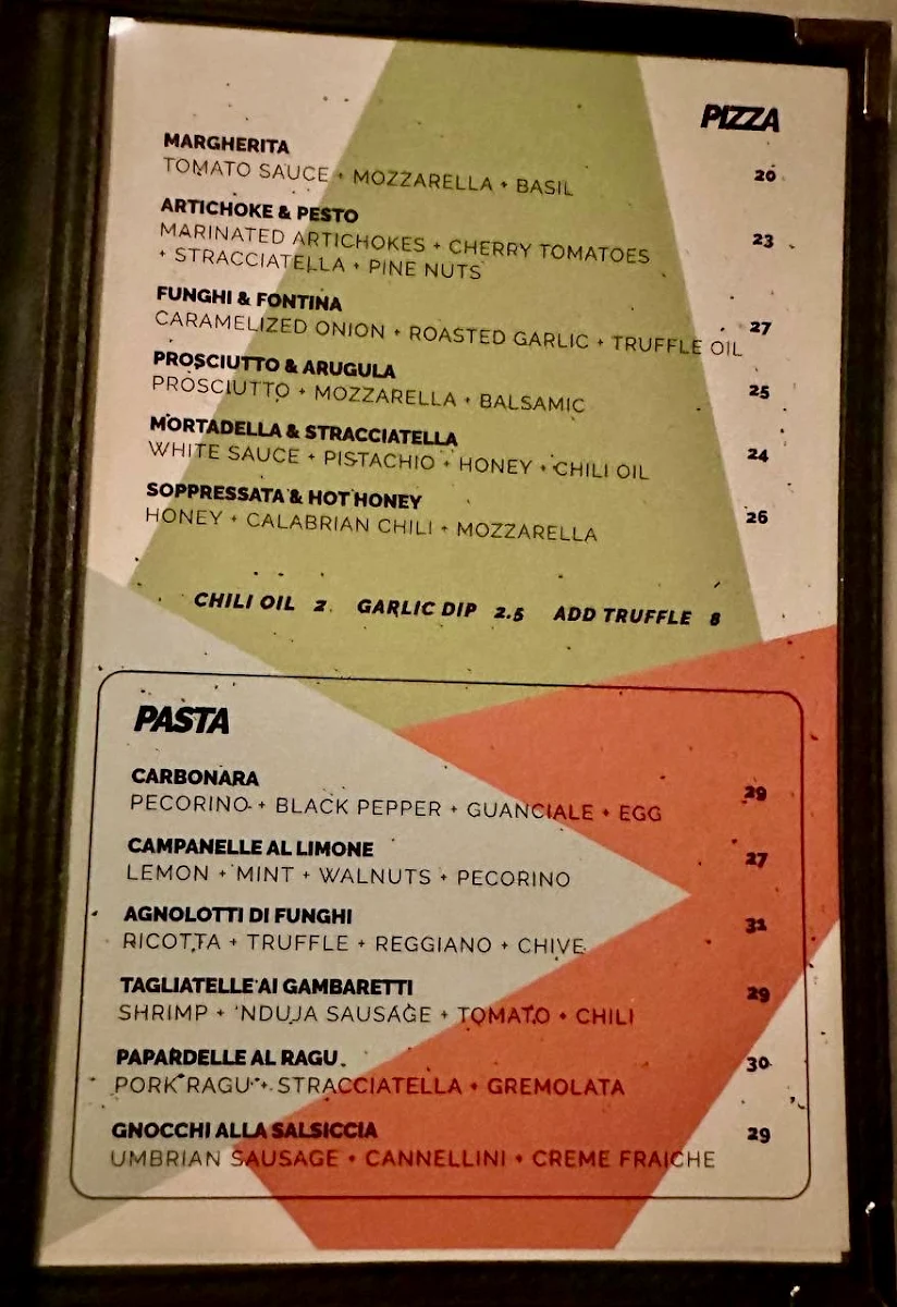 Menu, Marty's Pizza Bar