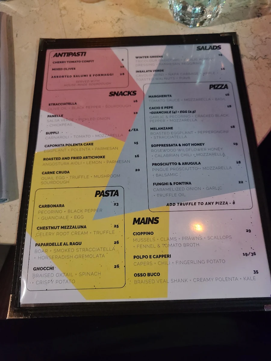 Menu, Marty's Pizza Bar
