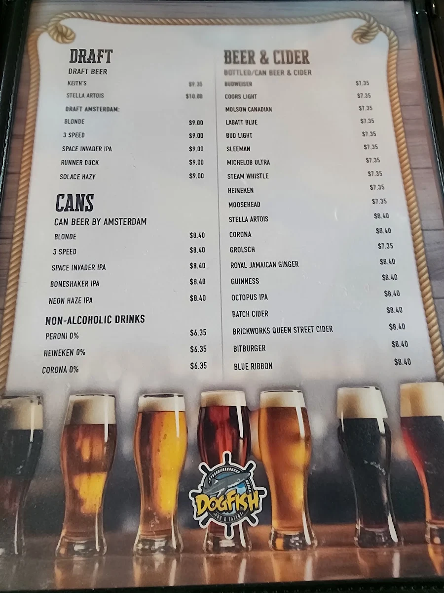 Menu, The Dogfish Pub & Eatery