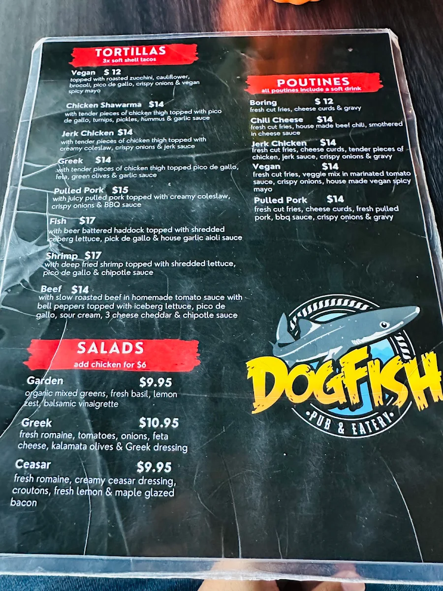 Menu, The Dogfish Pub & Eatery