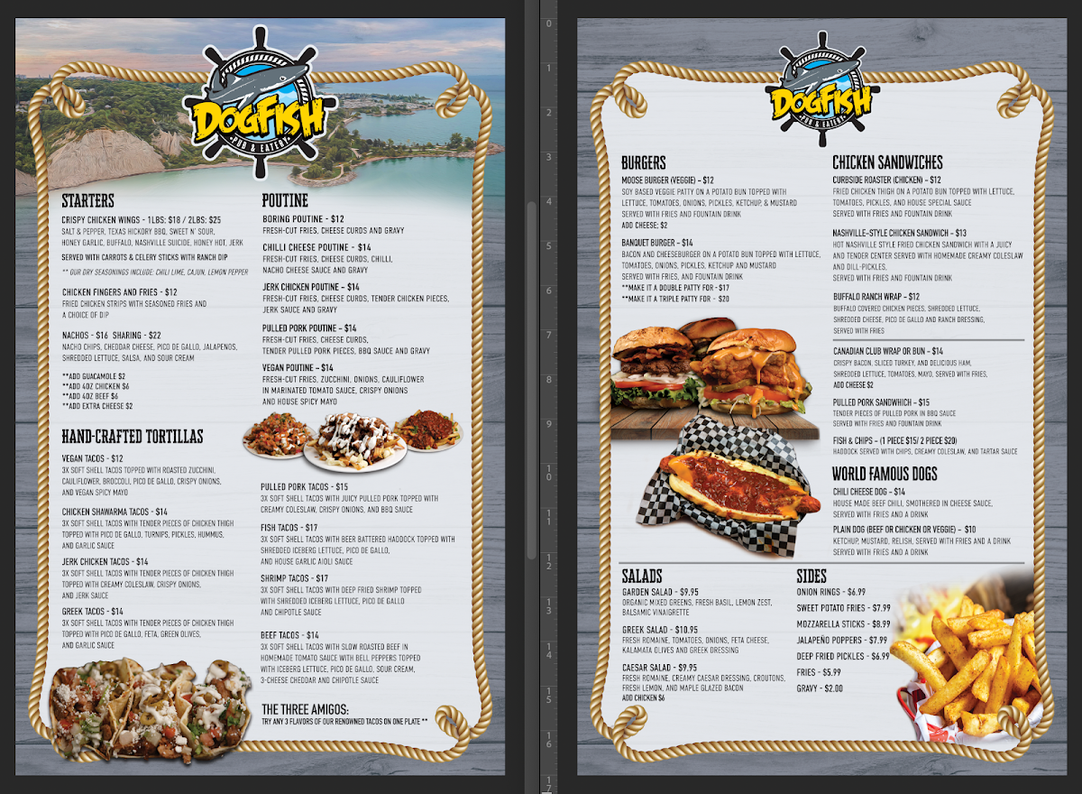 Menu, The Dogfish Pub & Eatery