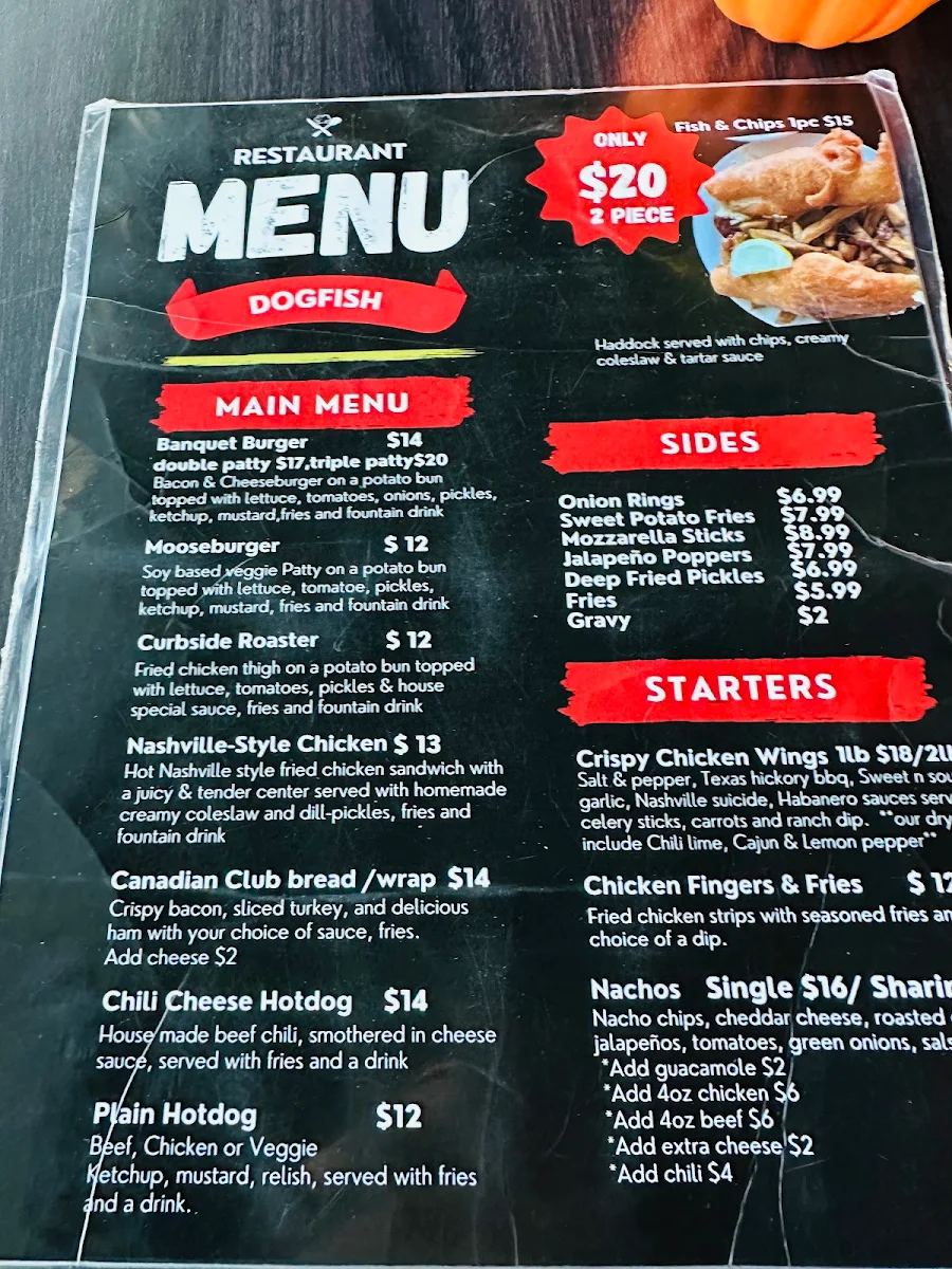 Menu, The Dogfish Pub & Eatery