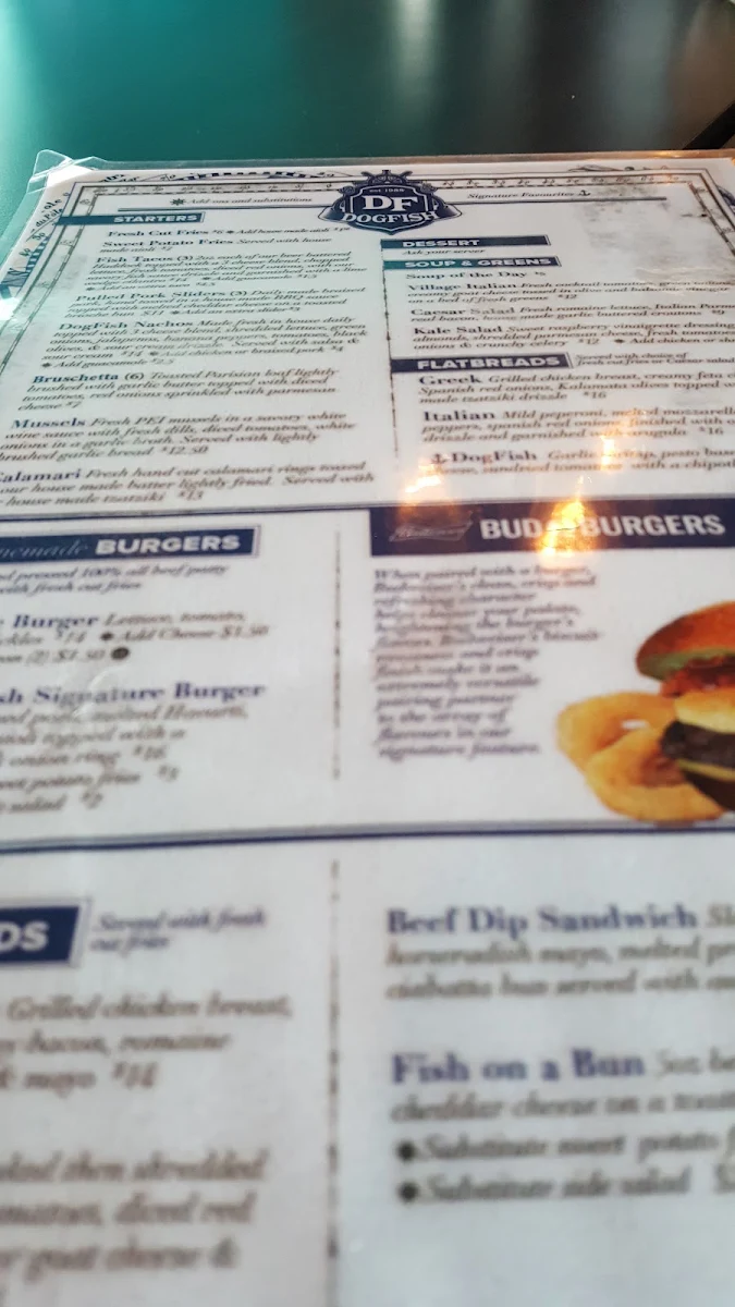 Menu, The Dogfish Pub & Eatery