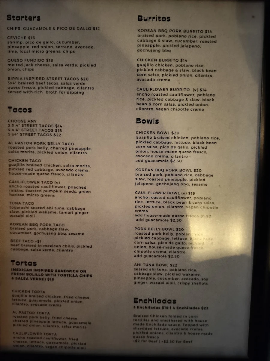 Menu, Taps and Tacos