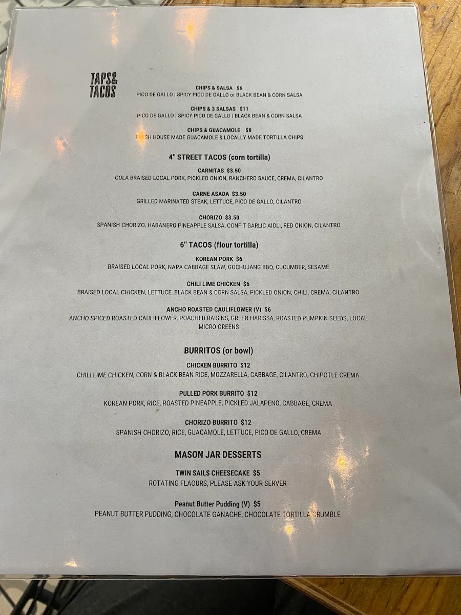 Menu, Taps and Tacos
