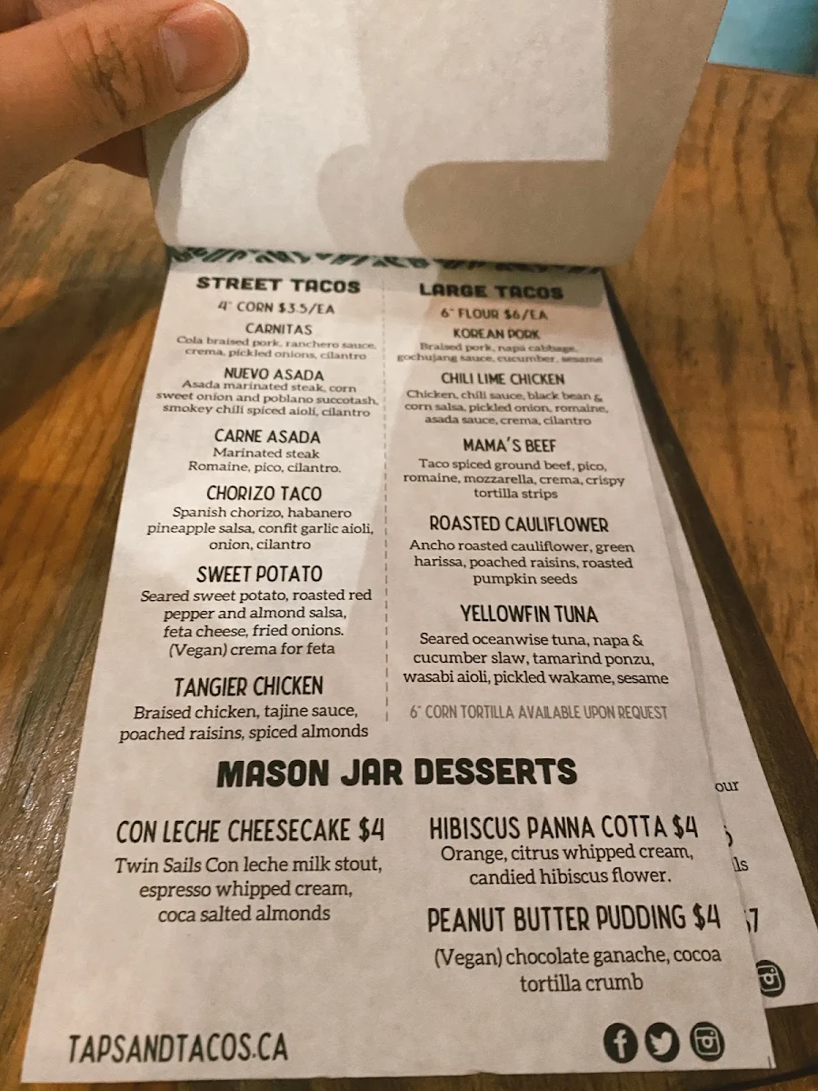 Menu, Taps and Tacos