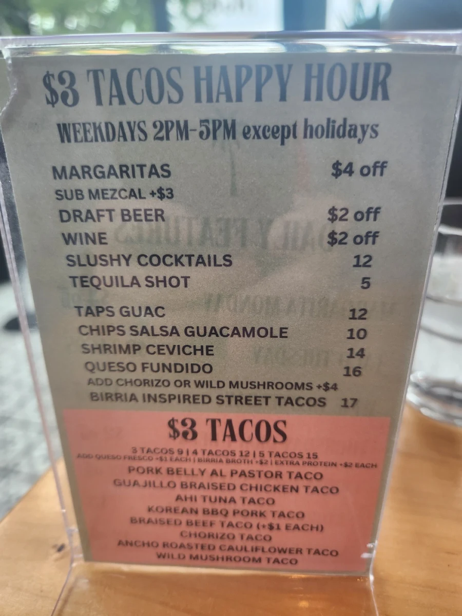 Menu, Taps and Tacos
