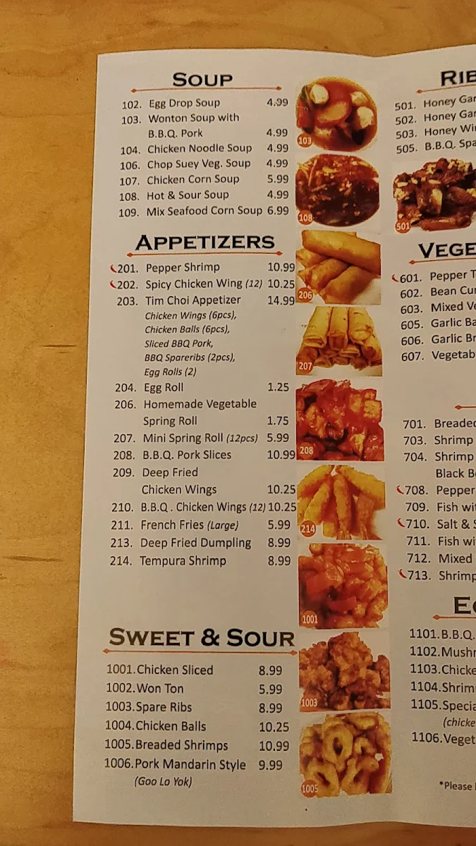Menu, Tim Choi's Chinese Food