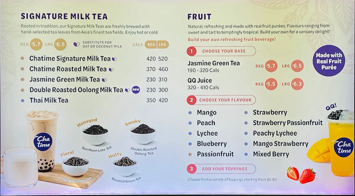 Menu, Chatime Bubble Tea