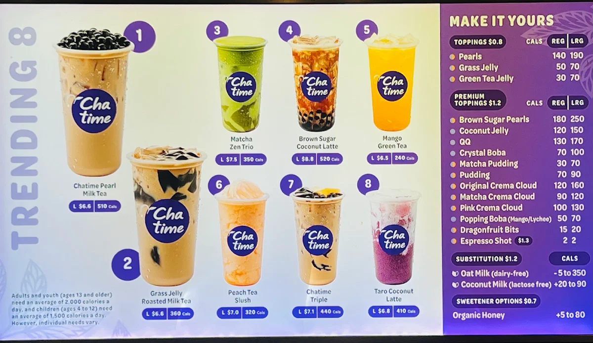 Menu, Chatime Bubble Tea