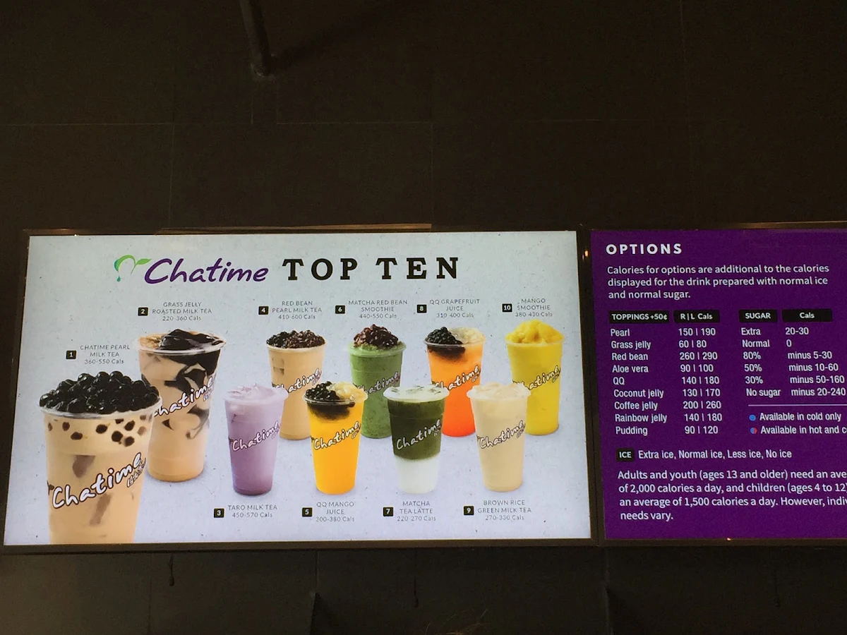 Menu, Chatime Bubble Tea