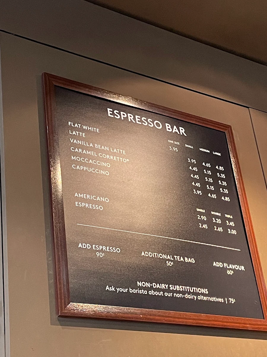 Menu, Second Cup Café