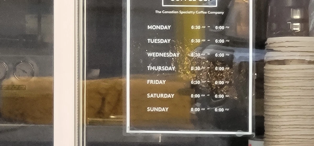 Menu, Second Cup Café