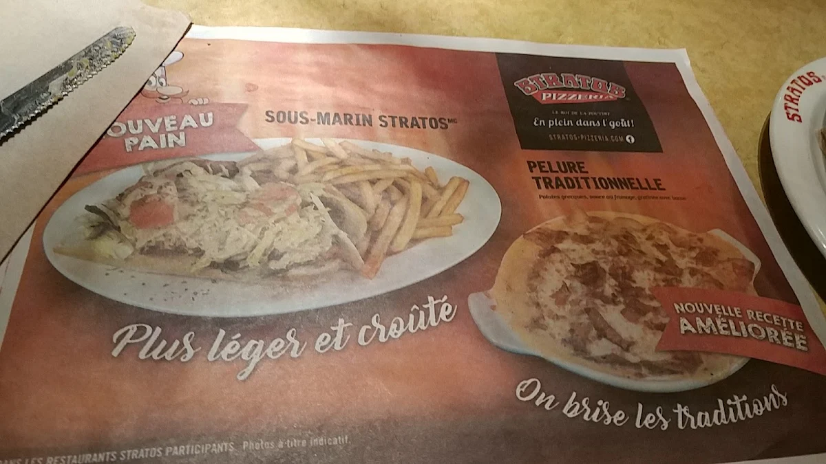 Menu, Stratos Pizzeria