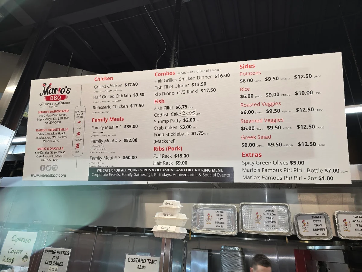 Menu, Mario's BBQ