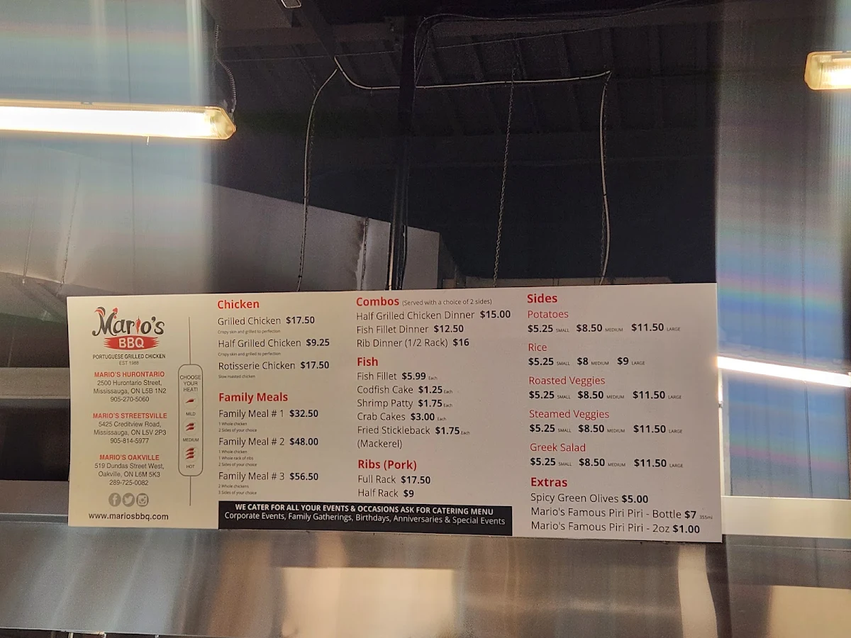 Menu, Mario's BBQ