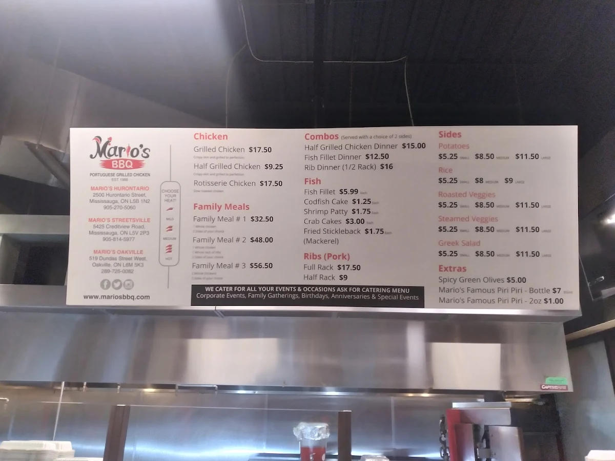 Menu, Mario's BBQ