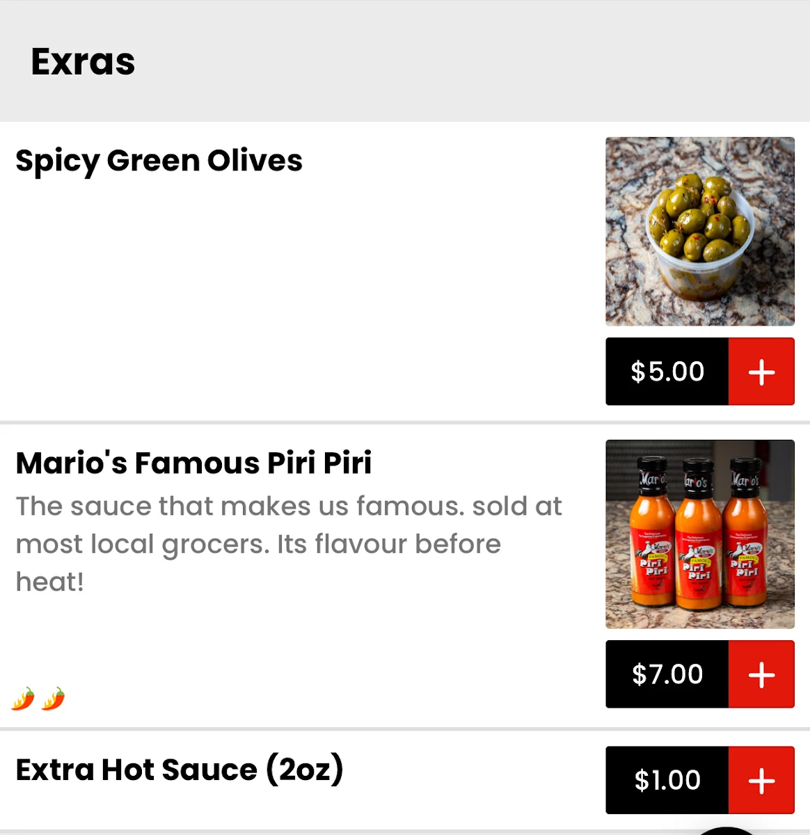 Menu, Mario's BBQ