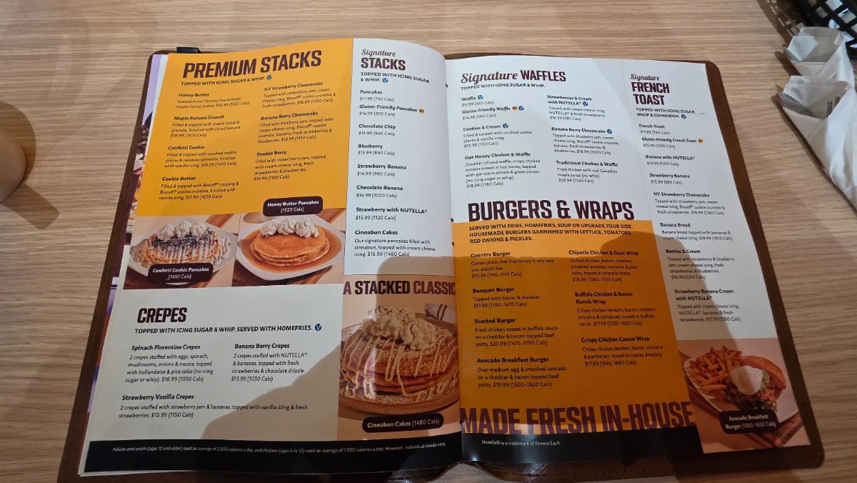 Menu, Stacked Pancake & Breakfast House