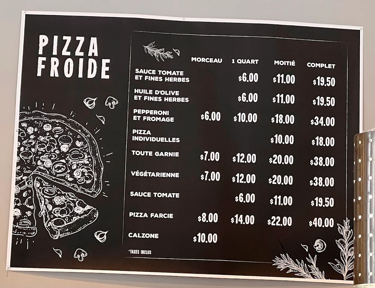 Menu, Boulangerie Non Solo Pane