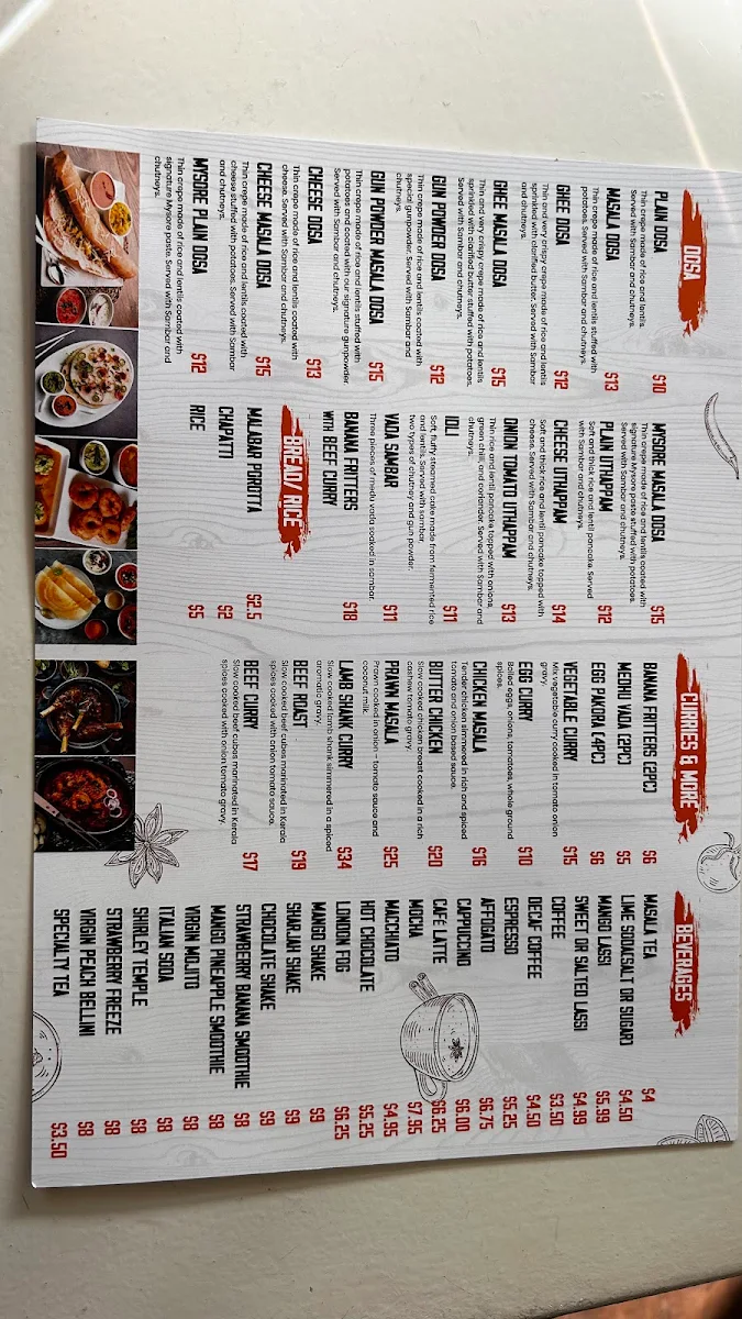 Menu, Dosa House