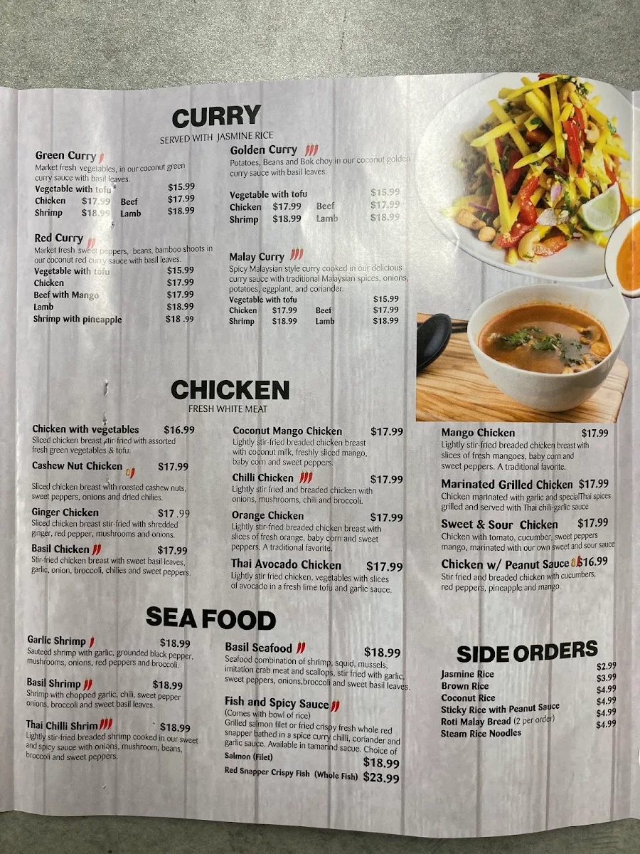 Menu, Thai Room Scarborough