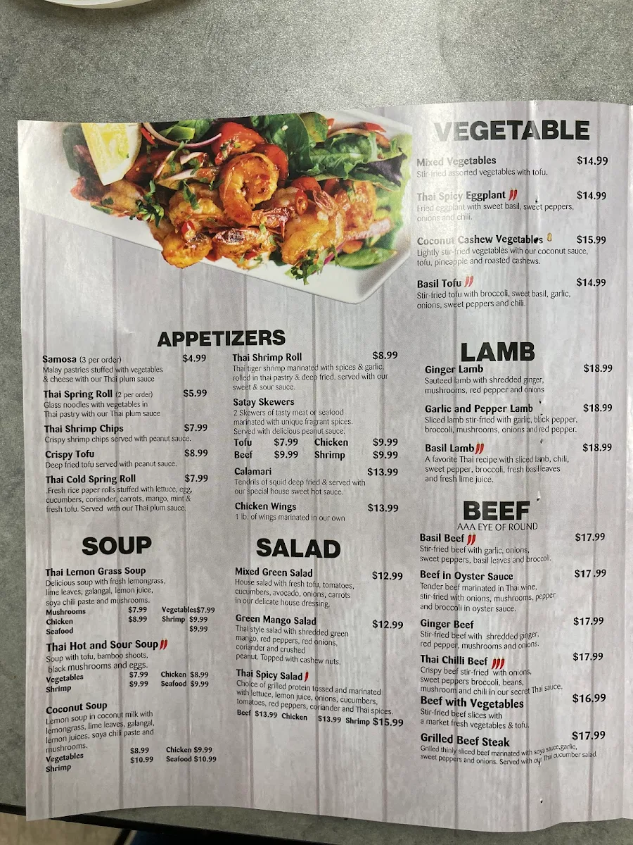 Menu, Thai Room Scarborough