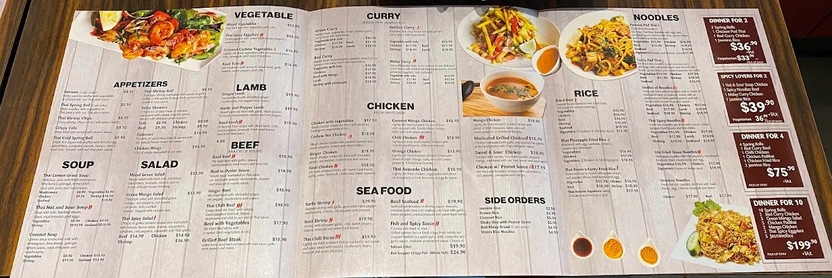 Menu, Thai Room Scarborough