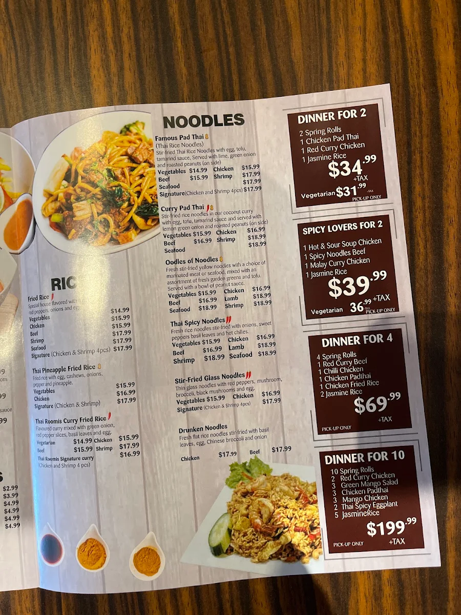 Menu, Thai Room Scarborough