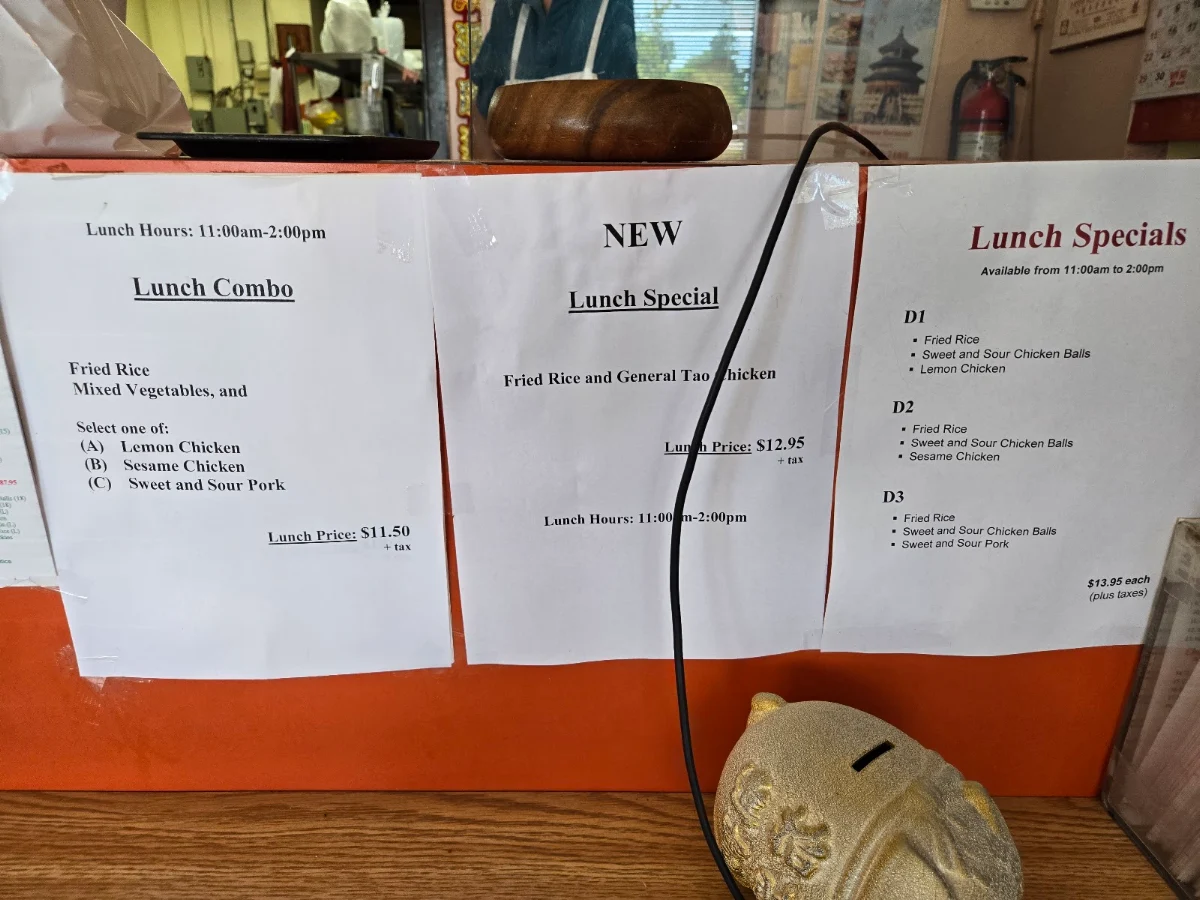 Menu, Ming's Chinese Restaurant