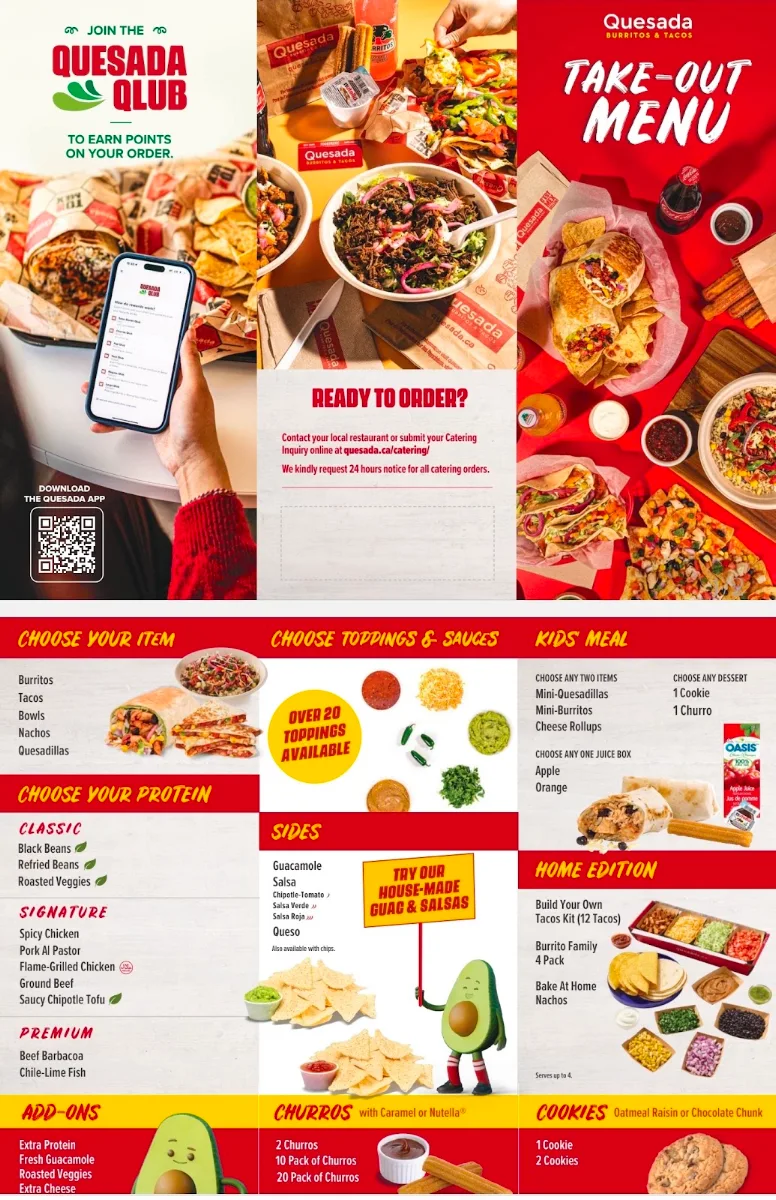 Menu, Quesada Burritos & Tacos